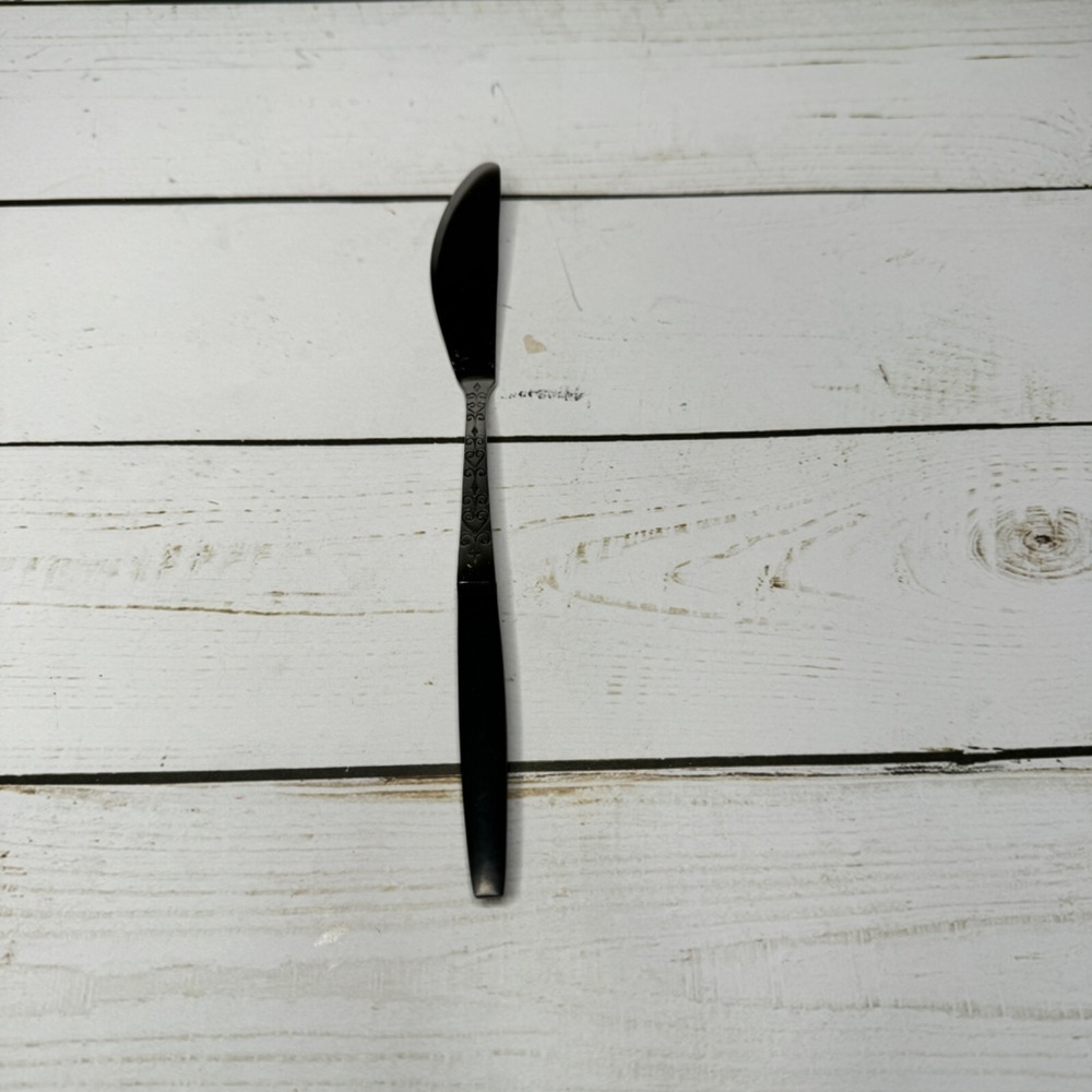 Interpur‎ Stainless Black Handle Butter Knife Canoe Heart Scroll Pattern Japan